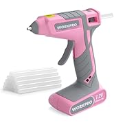 WORKPRO Pink Cordless Hot Melt Glue Gun, 7.2V Rechargeable Fast Preheating Glue Gun Kit with 20 P...