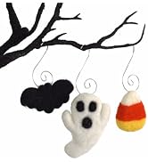 Matthew + Mae Felt Halloween Ornament Set of 3 – Ghost/Candy Corn/Bat | Handmade 100% Wool - 1.25...