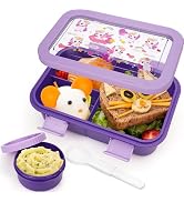 Fanhaw Kids Bento Box, 32 Oz/4 Cup Lunch Box with 3 Compartments, Utensil, Sauce Jar, Microwave &amp;...