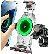 BRCOVAN Aluminum Alloy Motorcycle Phone Mount with Qi 15W Wireless Charger, Shock-Absorbing Anti-...