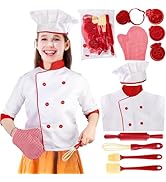Noamus 11 Pcs Kid Chef Role Play Costume Set, Pretend Chef Outfit with Realistic Accessories, Kit...