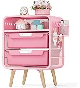 SYKIARIOL Pink Nightstand,Cute End Table with Storage Drawer,Kids Nightstand for Bedroom Furnitur...