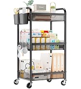 YASONIC 3 Tier Rolling Cart – Metal Utility Storage Carts with Wheels, Craft Cart Organizer with ...