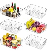 Wea&amp;Hea 6 Pack Clear Organizer Bins, Refrigerator Pantry Organizers with Removable Dividers for F...