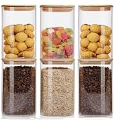 50oz Glass Food Storage Jars Set of 6,Glass Storage Containers Clear Glass Food Canister with Bam...