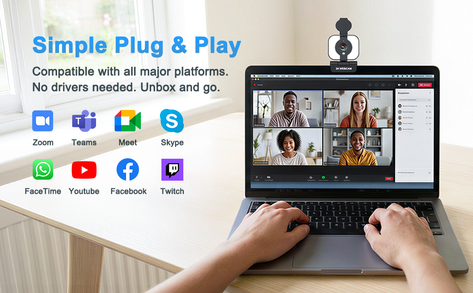 Plug and play usb camera, compatible with mac windows teams skype, external camera for laptop