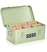 Mezchi Seed Storage Organizer Box with 4 Compartments, Large Metal Seed Packet Container with Lid...
