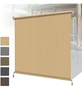 Shade&amp;Beyond Outdoor Roller Shades with Splicing Design, 8' W x 8' H Cordless Patio Roll Up Blind...