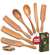 Wooden Spurtle Set for Cooking - Handmade Premium Turner, Nonstick Wooden Spoons for Cooking Flat...