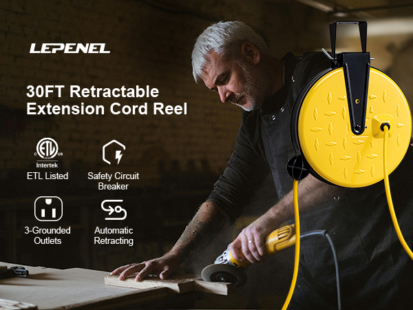 S+30FT-M1-LEPENEL Retractable Extension Cord Reel