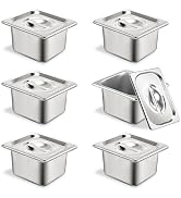 6 Set Stainless Steel Hotel Pans 1/6 Size 4 Inch Deep With Lids, Anti-Jam Chafing Steam Table Pan...