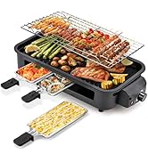 Pukomc Electric Indoor Grill,2 in 1 Indoor Grills for Kitchen with Grill Net &amp; Non-Stick Cooking ...