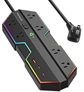 6 Outlet Surge Protector with USB Power Strip (2 USB-C) 6 Ft Extension Cord, LED Light with Full ...