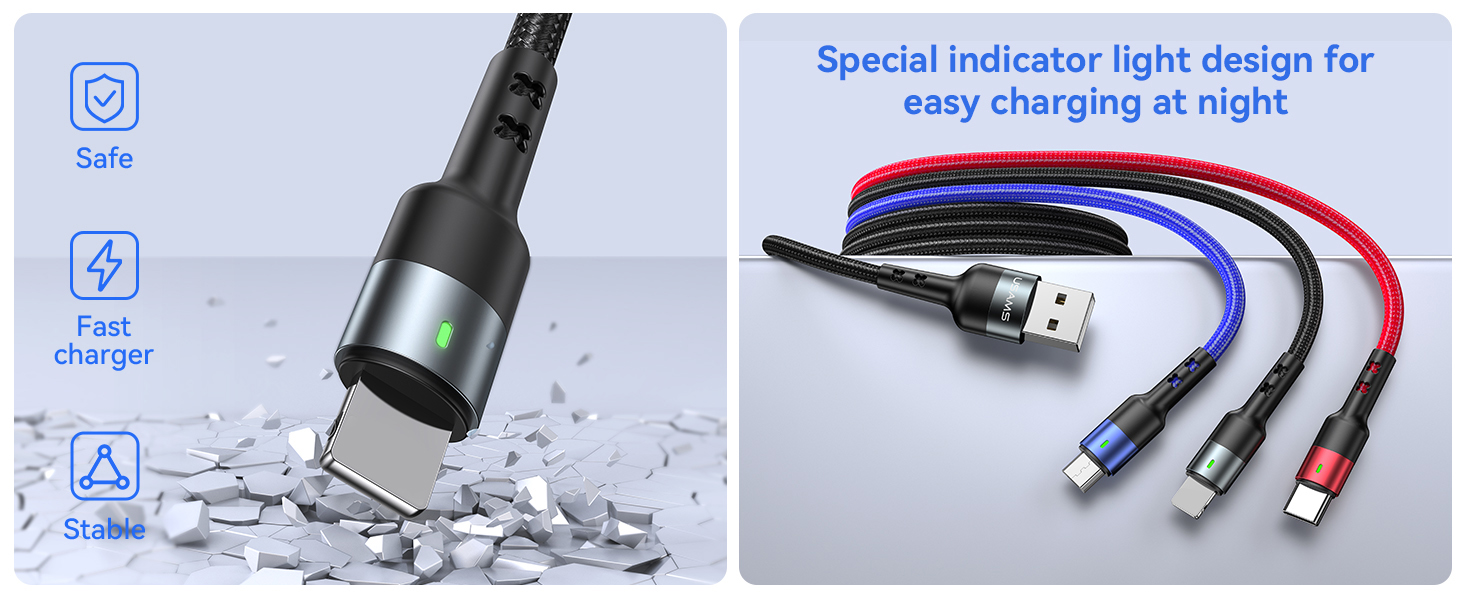 2Pack Short 3 in 1 Charging Cable