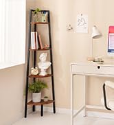 Yoobure 4-Tier Corner Bookshelf with Metal Frame - Ladder Display Shelf for Bedroom and Living Ro...