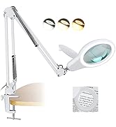 10X Magnifying Glass with Light and Stand, TOMSOO Real Glass LED Lighted Magnifier, 3 Color Modes...