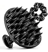Azosowo Scalp Massager Shampoo Brush Scrubber with Satin Scrunchie | Ultra Soft Silicone, Ergonom...