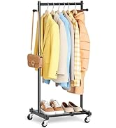 MISSLO Small Clothing Racks for Hanging Clothes 45" Short Clothes Rack with Shelves Metal Rolling...