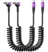 90 Degree USB A to USB C Cable, [6FT 2Pack], Coiled USB-C Fast 3A Charging Cable, USB Type C Cabl...