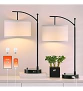 Hikczc Table Lamp for Living Room Bedroom, 23.5" Table Lamps Set of 2 with USB C+A Ports, Bedside...