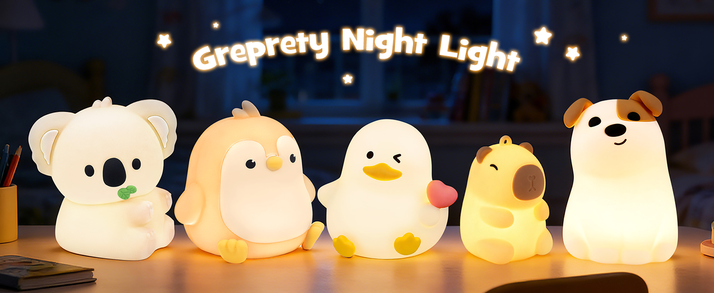 Greprety squishy night light with rgb modes 3 brightness timer