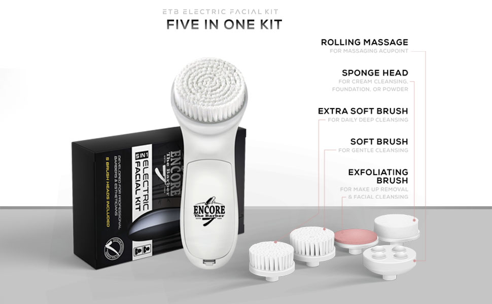 ?Encore The Barber Electric Facial Massager Kit 5-in-1 facial cleansing massage system ,waterproof