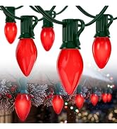 Xingzd 25Ft C7 Red String Lights Outdoor, Christmas Decorations Lights | 25+2 Waterproof Ceramic ...