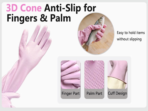 3 Pairs Rubber Cleaning Gloves Household Kitchen Dishwashing Gloves