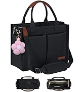 FIORETTO Womens Canvas Tote Bag Purse with Individual Compartment, Zipper Top, Reinforced Bottom ...