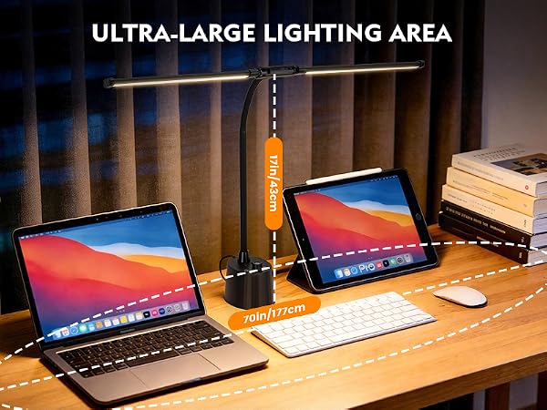 Desk Lamp with USB A+C Charging Ports Reading Light Desk Lamp for Home Office Table Lamp