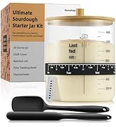 HomeFeel Premium Sourdough Starter Jar - 50 oz Large Glass Jar with Bamboo Lid, Cloth Cover, Date...
