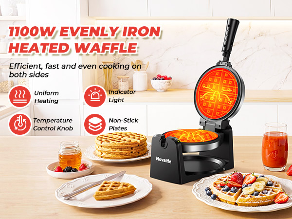 1100W EVENLY IRON HEATED WAFFLE