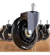 Office Chair Caster Wheels, Rubber Chair Casters Replacement, 3 Inch Heavy-Duty Computer Gaming D...