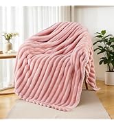 Exclusivo Mezcla Fleece Throw Blanket for Couch, Super Soft Striped Jacquard Bed Blanket, Lightwe...