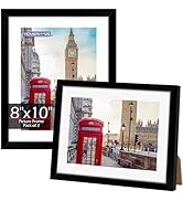 HOMERHYME 8x10 Picture Frame, Set of 2 Black Photo Frame for Tabletop or Wall Display, Fits Pictu...