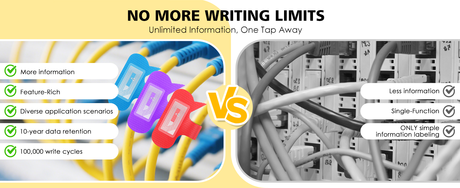 2 cable cord labels for electronics with NFC tags stickers