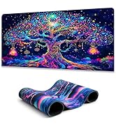 Manicer Colorful Tree of Life Mouse Pad, Blacklight Gaming Extended Large Desk Pad, UV Reactive L...