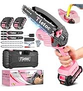 Tietoc Pink Mini Chainsaw 6 Inch Cordless, Portable Electric Chain Saw Small Handheld Battery Pow...