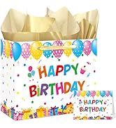 WNINK Large Birthday Gift Paper Bag with Tissue Paper &amp; Card, 13 Inch Happy Birthday Balloon Desi...