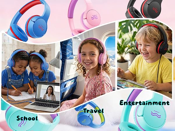 Kids headphones with cord and volume limiter bult-in-Mic for school,travel,entertainment