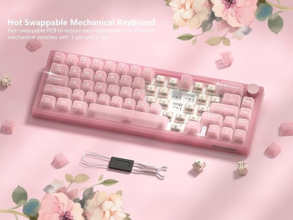 Womier 60% Gaming Keyboard Pink Transparent Jade, QMK/VIA Creamy Mechanical Keyboard