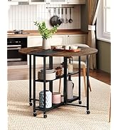 CHOEZON Folding Dining Table, Kitchen Table with 6 Wheels, Folding Round Table with 2-Layer Stora...