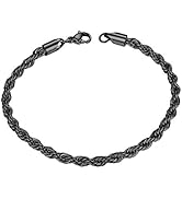 ChainsHouse Chain Bracelet for Men, Twisted Rope Bracelets Stainless Steel/Black/14K Gold Metal P...