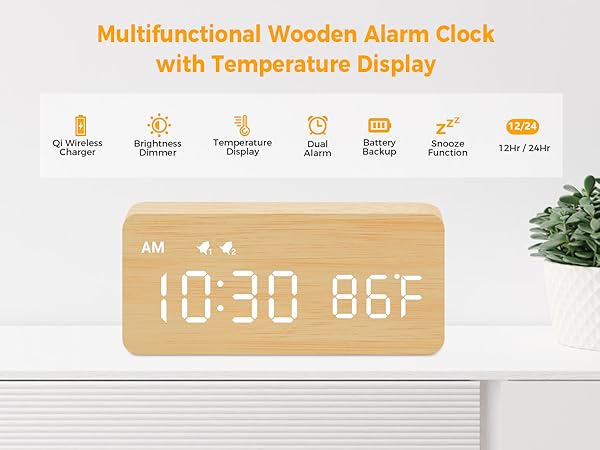 wooden digital alarm clock