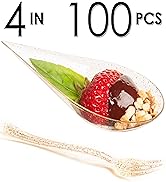 DLux 100 4-in Tear Drop Mini Appetizer Plates with Forks, Reusable Gold Glitter Clear Plastic Spo...