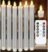 KSWING Upgraded Real Wax LED Flameless Grey Taper Candles with Remote, 6 PCS Candlesticks Battery...