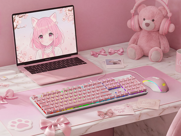 Pink Gaming Keyboard and Mouse