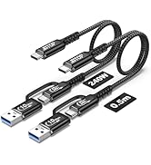 JBTOP 2-in-1 Android Auto USB C Cable 1.5ft[2Pack], USB-C 240W Fast Charging 10Gbps Superspeed Da...