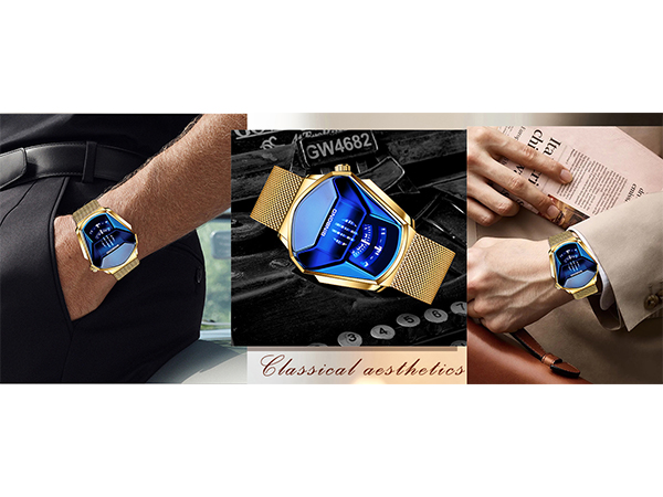 Creative Fashion Blue LED Binary Digital Watches Men's Stainless Stee