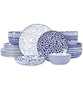 Selamica Ceramic Dinnerware Sets for 6, 24 Piece Plates and Bowls Sets, Highly Chip and Crack Res...
